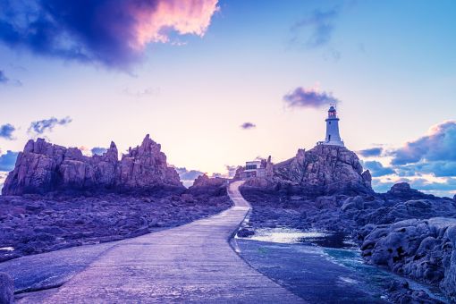 Jersey lighthouse with blue-purple overlay